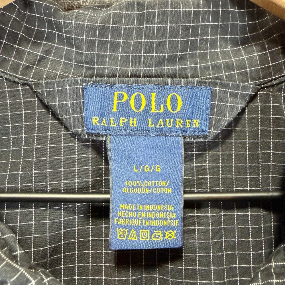 Polo Ralph Lauren Pajama Top Sleepwear Button Up Black Grid Check L